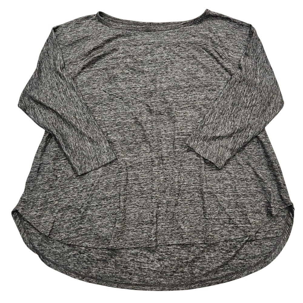 Ann‎ Taylor LOFT Space Dye Knit Top Gray 3/4 Sleeve Boat Neck Pleated Back Large